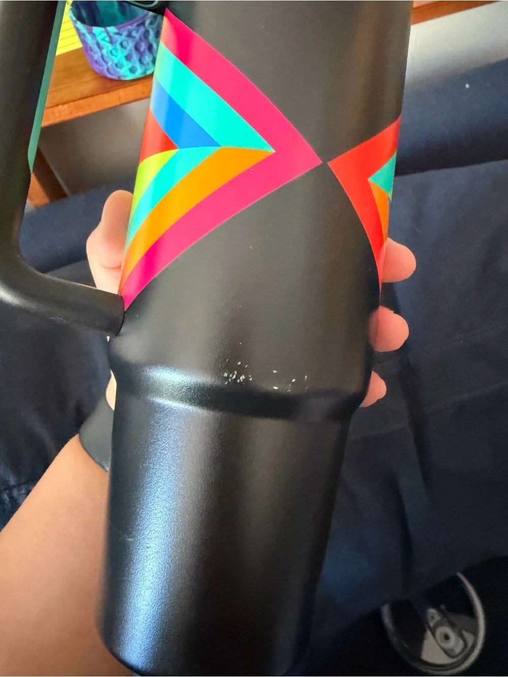 Stanley Black Travel Mug with Colorful Chevron Stripe 30oz - Picture 2 of 2